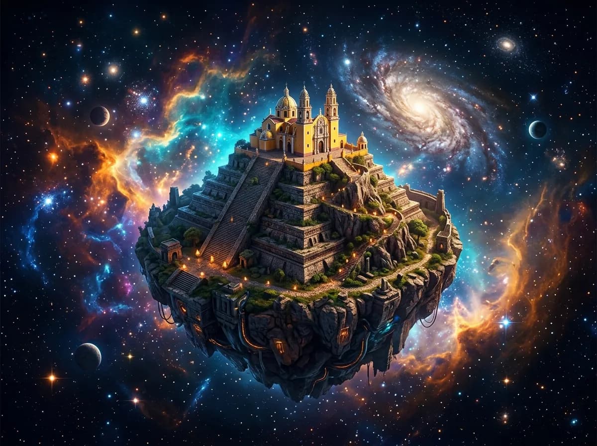 Pirámide de Cholula y el Santuario de los Remedios en el espacio