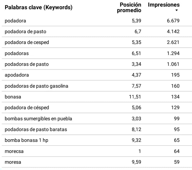 Posicionamiento de Palabras Clave MORECSA